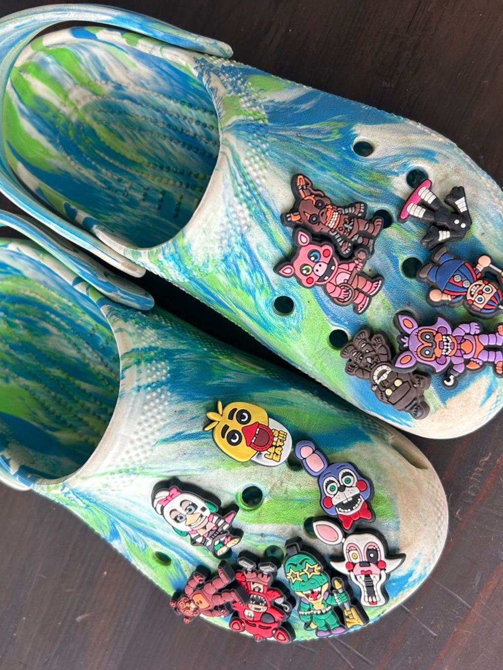 CROCS Kids Tie-Dye Blue & Green Clog with Character Charms